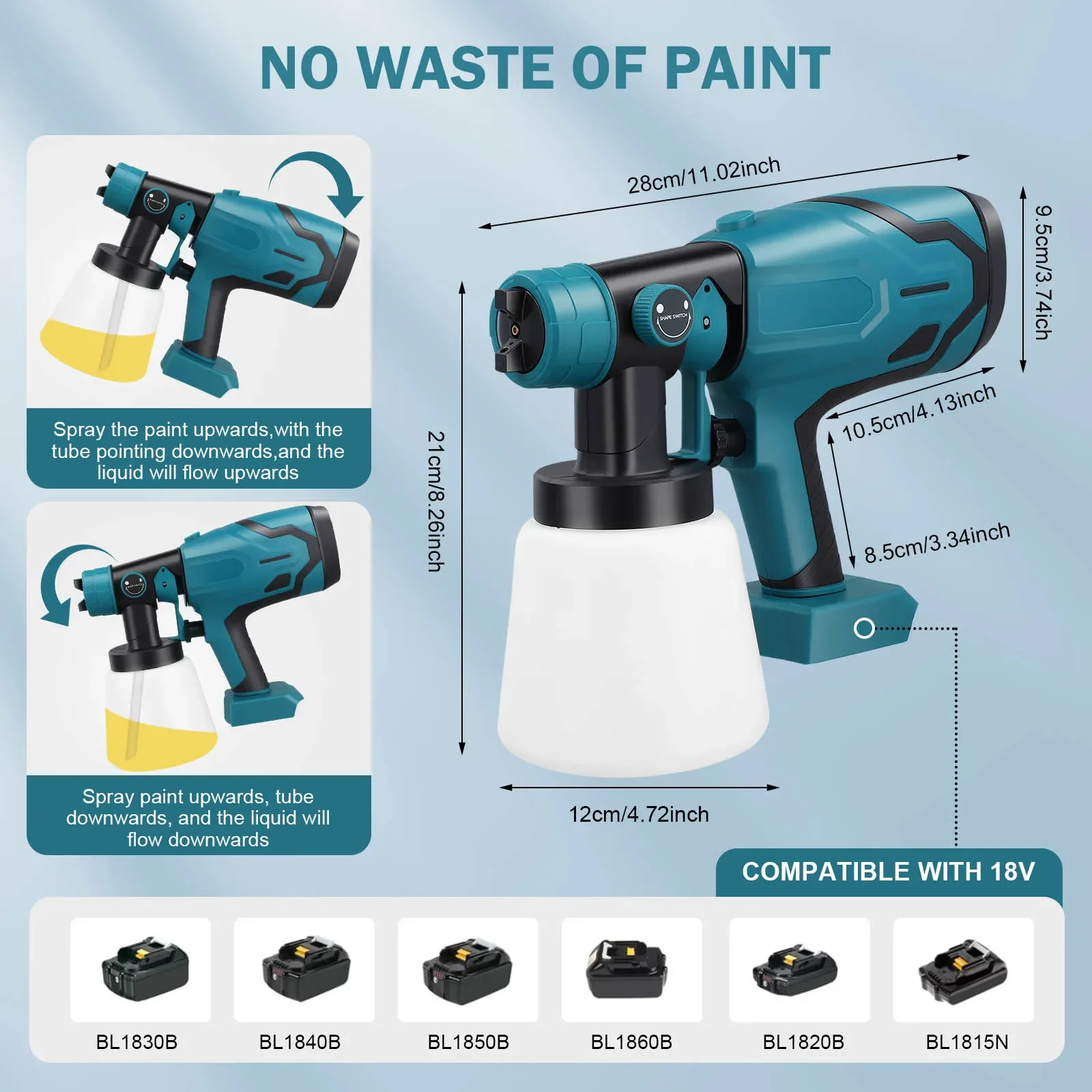 Cordless Paint Sprayer | HVLP Spray Gun for Makita | 5 Nozzles for Fence & Interior/Exterior - Thumbnail 6
