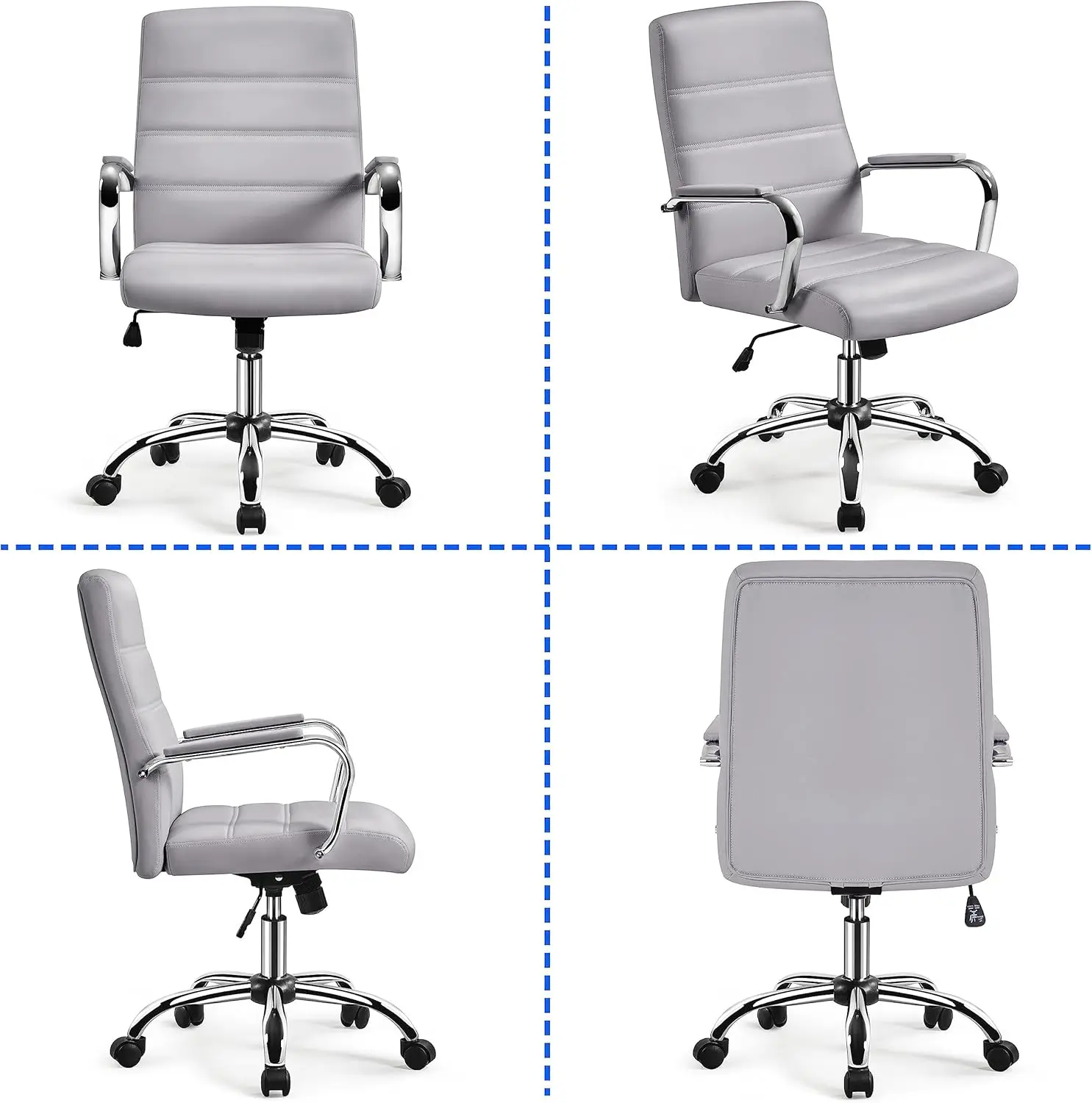 Adjustable Office Chair | PU Leather with Height Control & Armrests | Swivel Desk Chair - Thumbnail 4