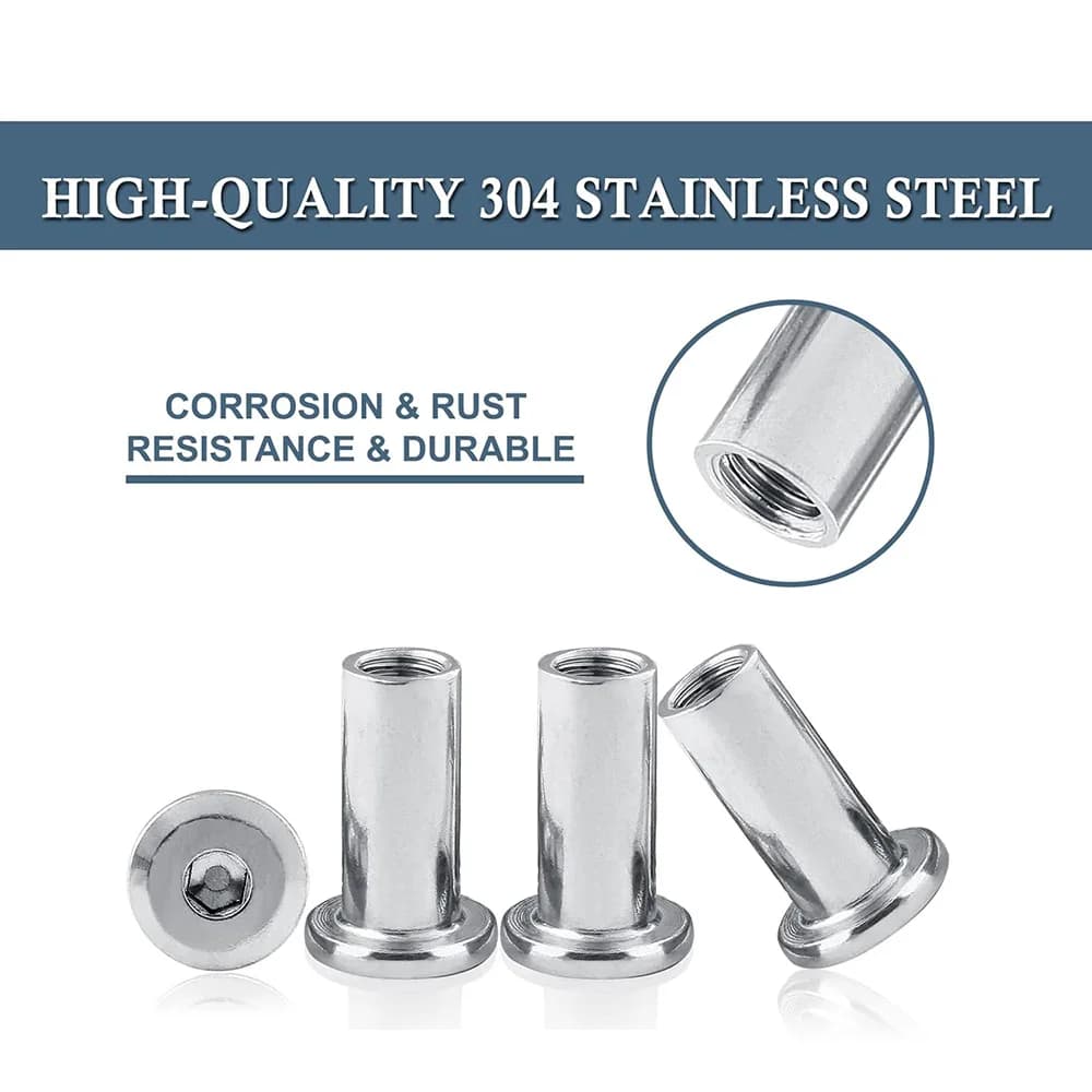 304 Stainless Steel Barrel Nuts | M2-M10 Hex Socket Insert | Furniture & TV Mount Fasteners - Thumbnail 4