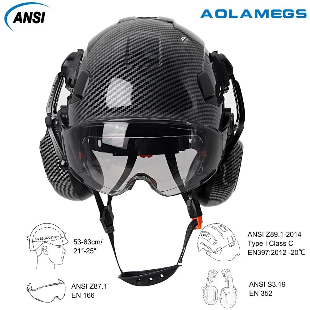 Fiber Safety Helmet | Premium ABS with Double Goggles & Earmuffs | Engineer-Grade Hard Hat - Thumbnail 2