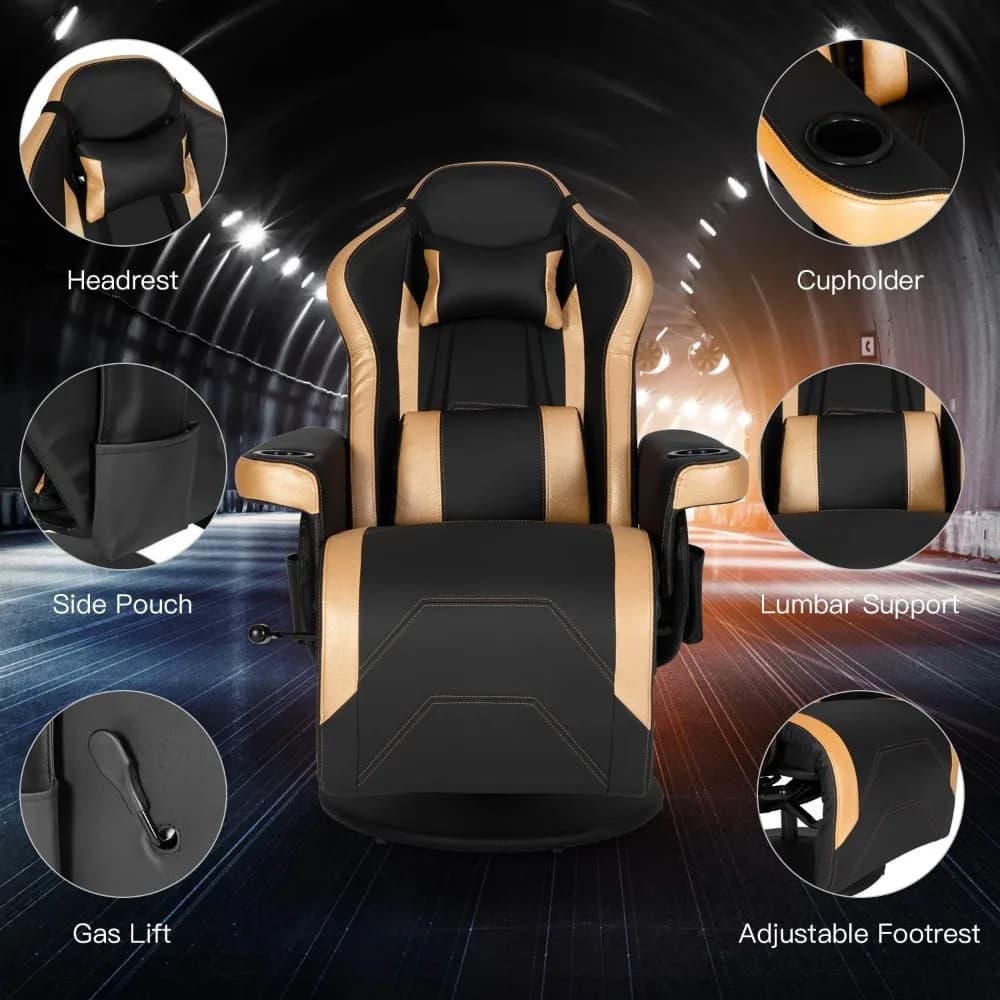 Gaming Recliner Chair | Swivel with Lumbar Support & Headrest | Modern Video Game Lounger - Thumbnail 4