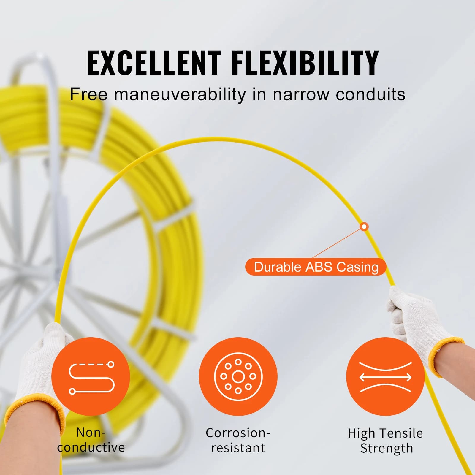 Fiberglass Fish Tape | 425-656 ft Wire Puller for Conduit & Walls | Heavy-Duty Electrical Tool - Thumbnail 6