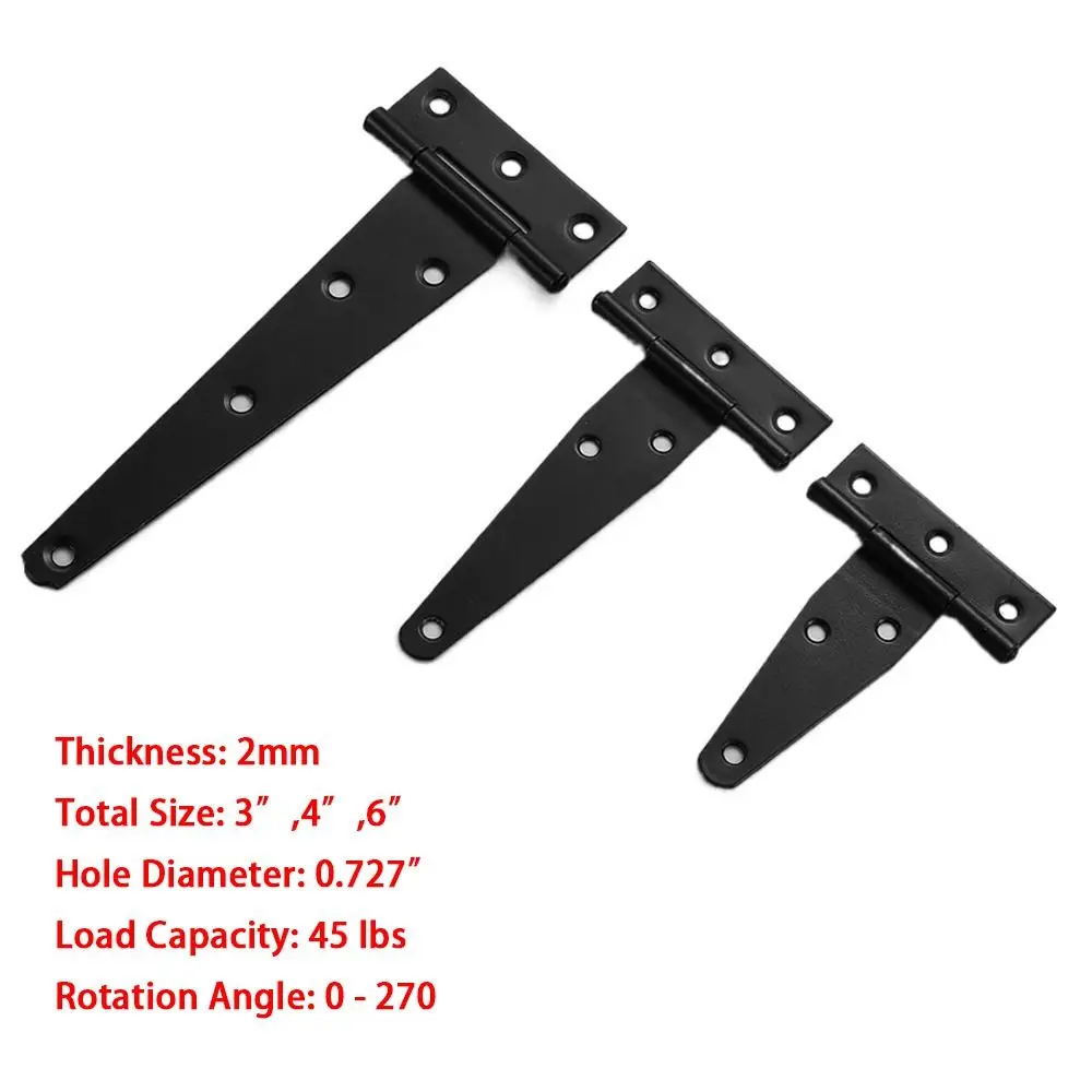 Duty T-Shaped Door Hinges | 3/4/6 Inch Rustproof Gate Hinges | with Mounting Screws - Thumbnail 4
