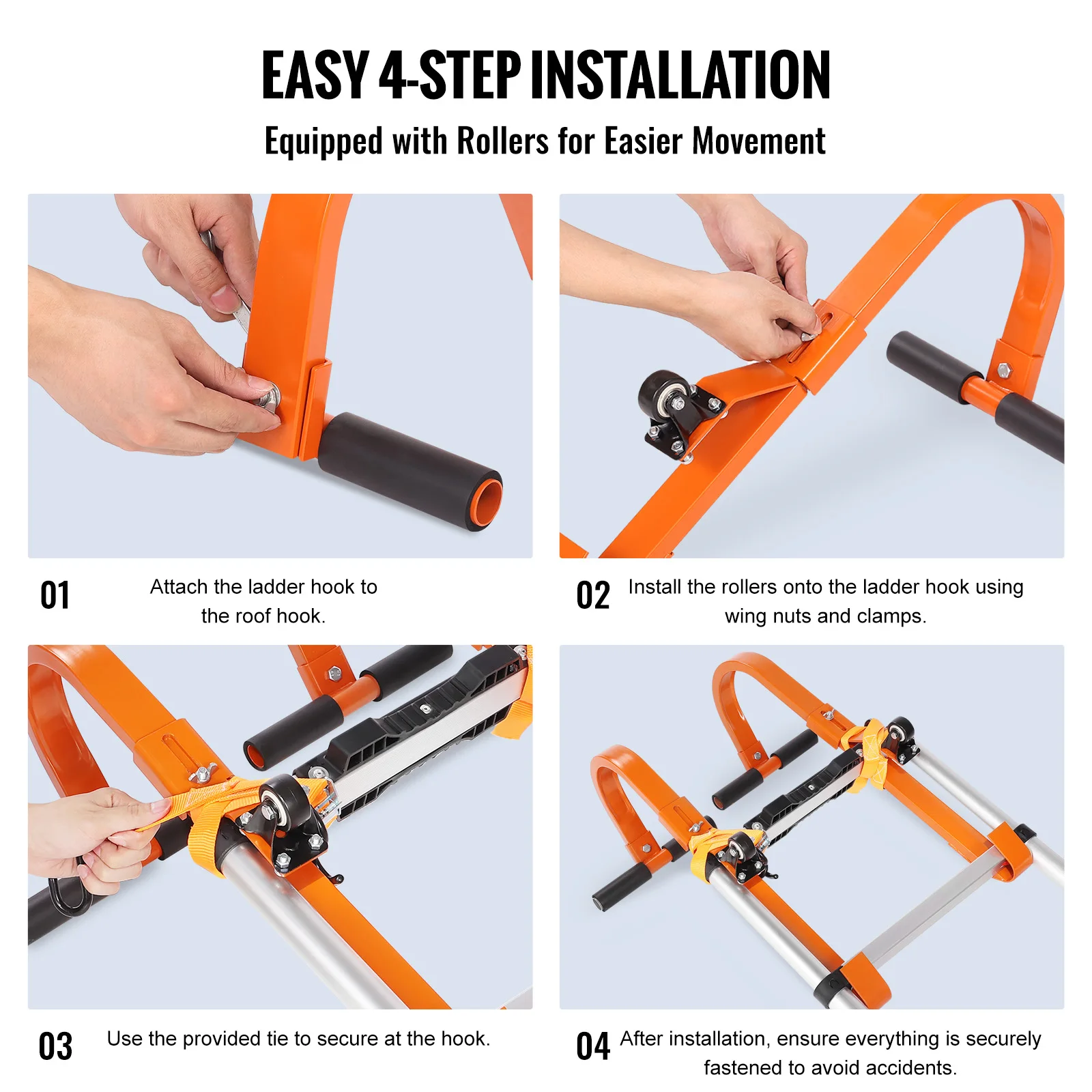 Heavy-Duty Roof Ladder Hook | 500 lbs Steel Stabilizer with Rubber Grip T-Bar | Ridge Extension - Thumbnail 3