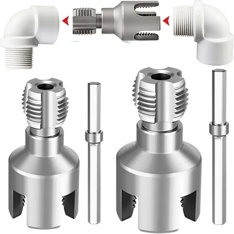 Pipe Thread Cutting Tool Integrated Internal & External Pipe Threading Tool Electric Drill Compatible PVC Pipe Threader Kit - Thumbnail 2