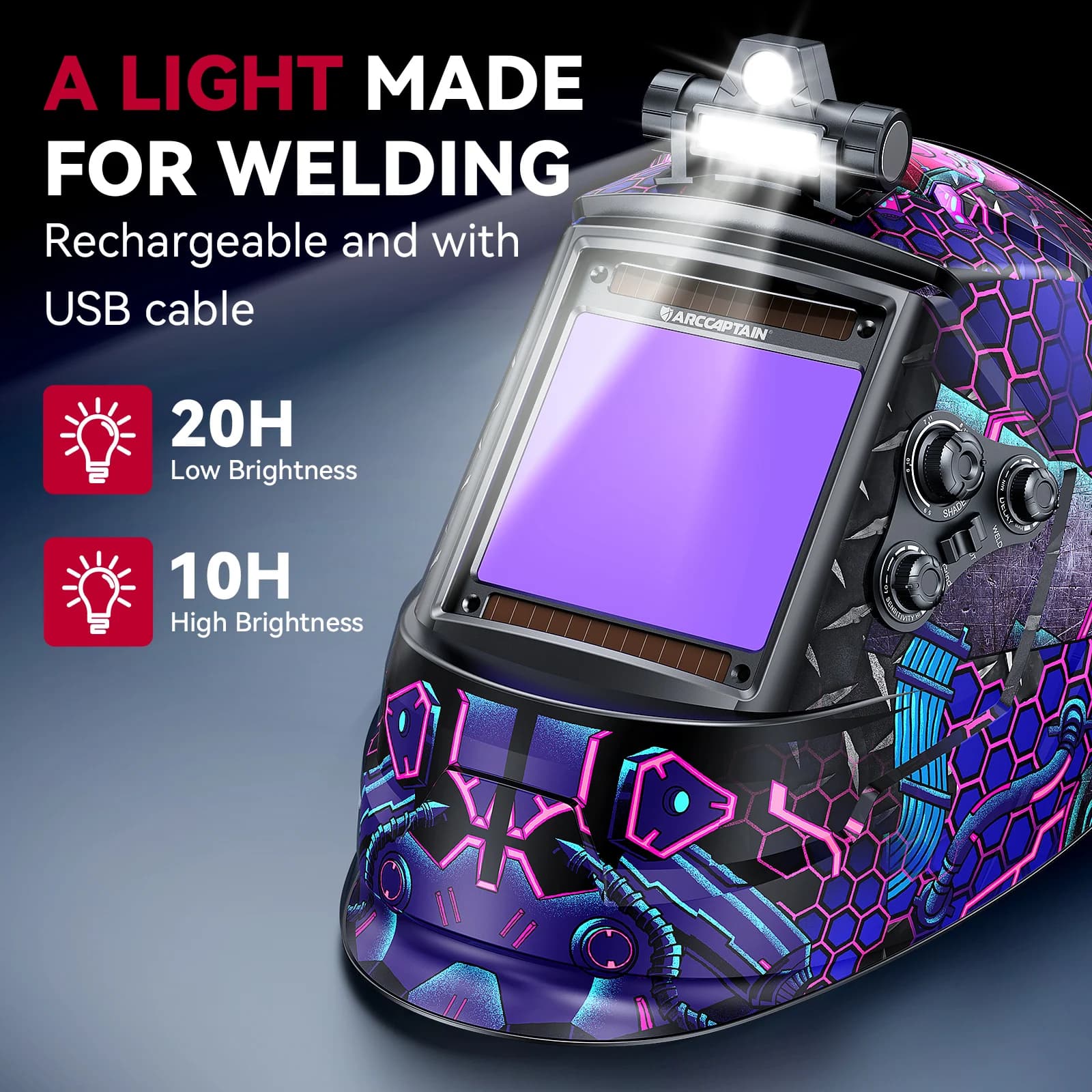 ARCCAPTAIN Welding Mask 4 Arc Sensor Auto Darkening Welding Helmet Large Viewing 3.94\ - Thumbnail 3