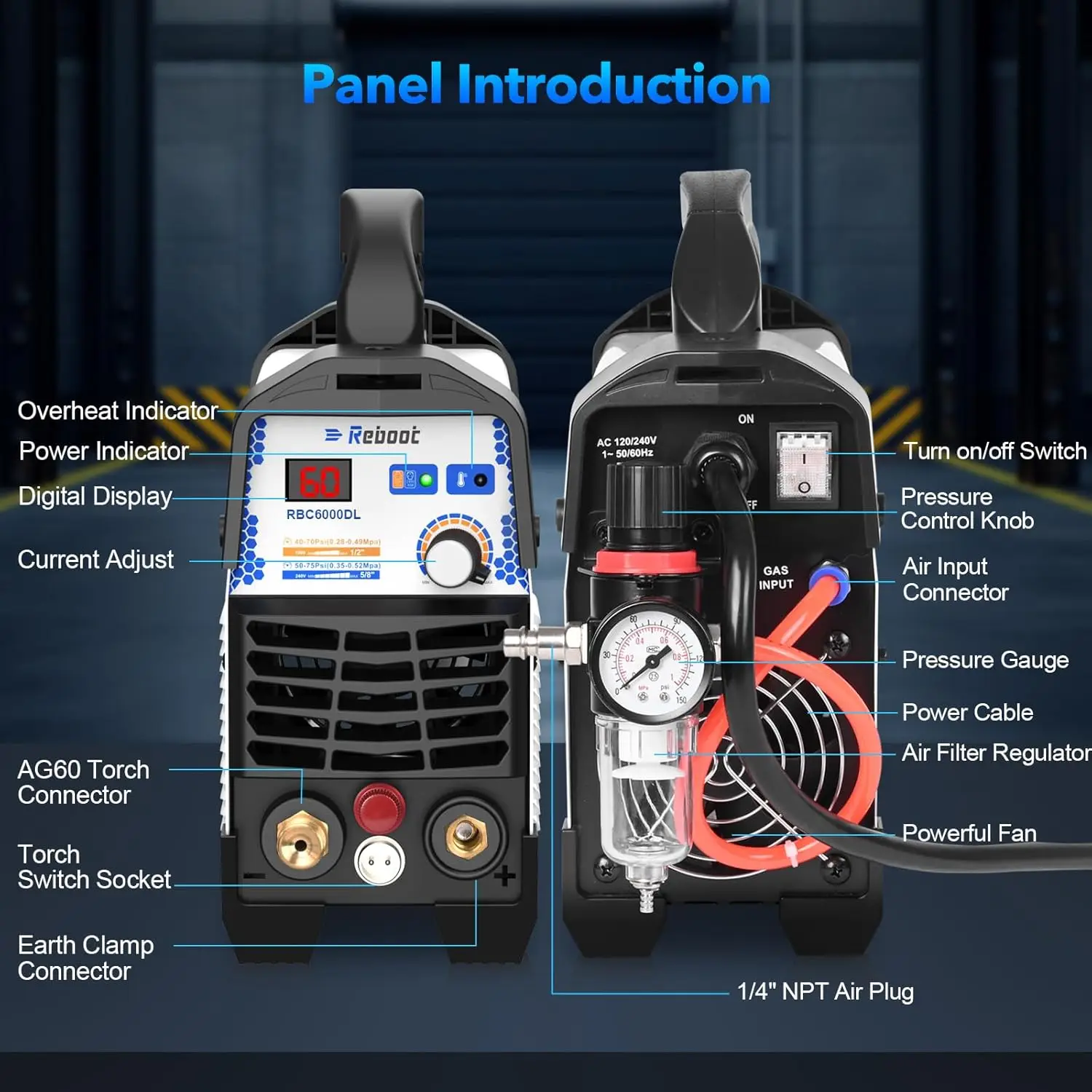 60-Amp Plasma Cutter | 1/2 Clean Cut | 110V/220V Dual Voltage | Pilot Arc Technology - Thumbnail 4