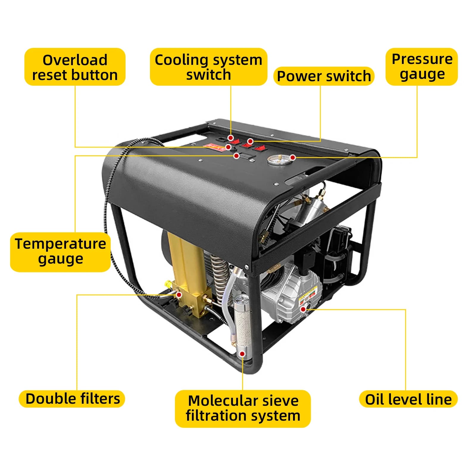 Pressure Air Compressor | 4500PSI 300Bar Auto Stop | Built-in Water Cooling for PCP Rifle - Thumbnail 5
