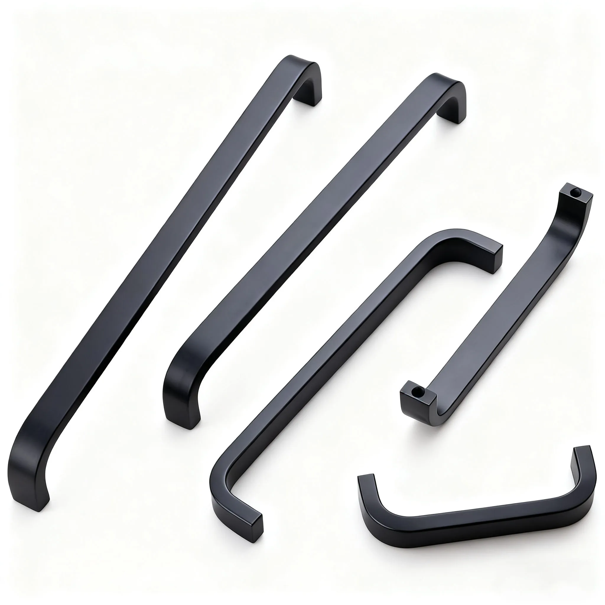 Set of 10 arch-style polished metal handles in solid aluminum alloy, featuring a modern, simple design for furniture drawers.