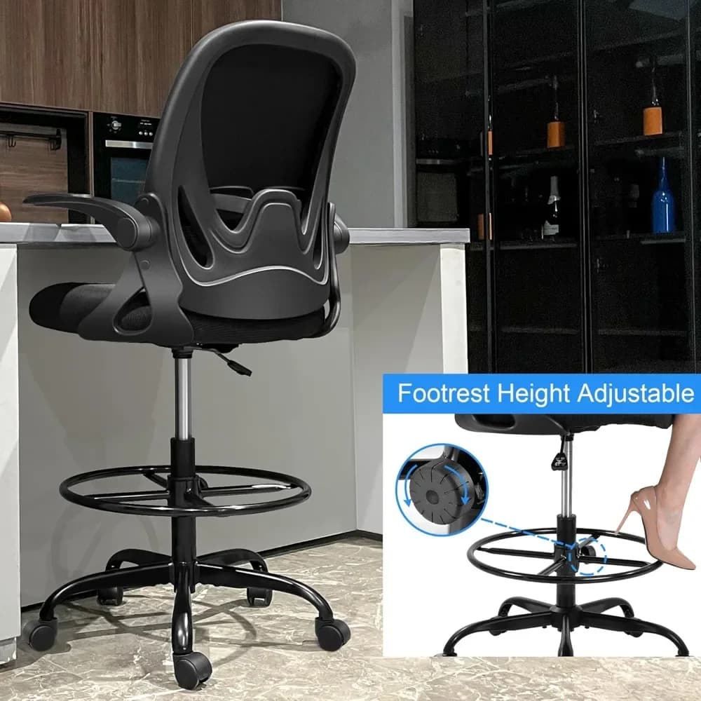 Office Chair with Footrest Ring | Ergonomic Desk Chair & Flip-Up Armrests | Adjustable Lumbar Support - Thumbnail 3
