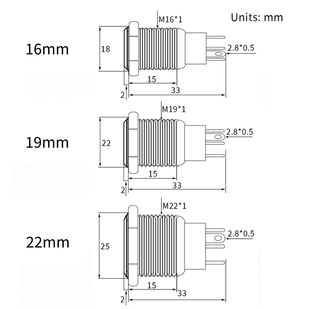 12/16/19/22mm Push Button Switch Oxidized Black Momentary Latching Fixed On Off Power Switch with wire LED Light 5V 12V 24V 220V - Thumbnail 6