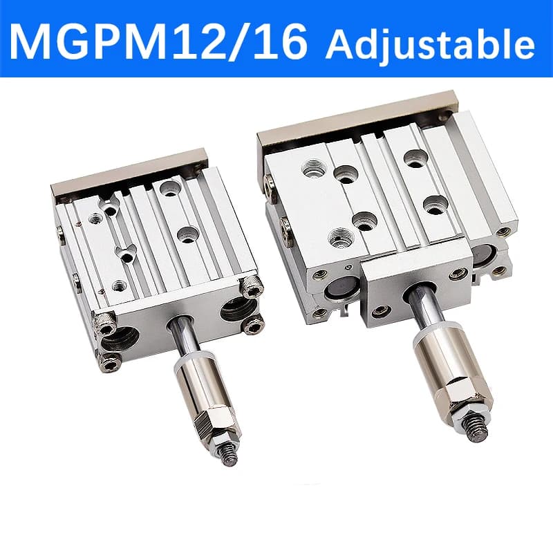 Series Compact 3-Axis Pneumatic Cylinder | 12mm & 16mm Bore | Adjustable Stroke Guide Rod Actuator - Thumbnail 2