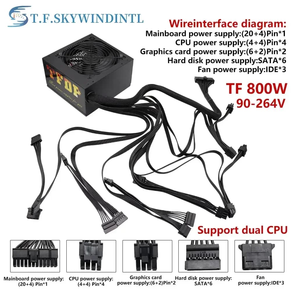 800W ATX Power Supply ATX Desktop Computer PSU Gold Mining Chia Rated Power 800W Competitive Game Gamer 80PLUS 110V 220V - Thumbnail 4