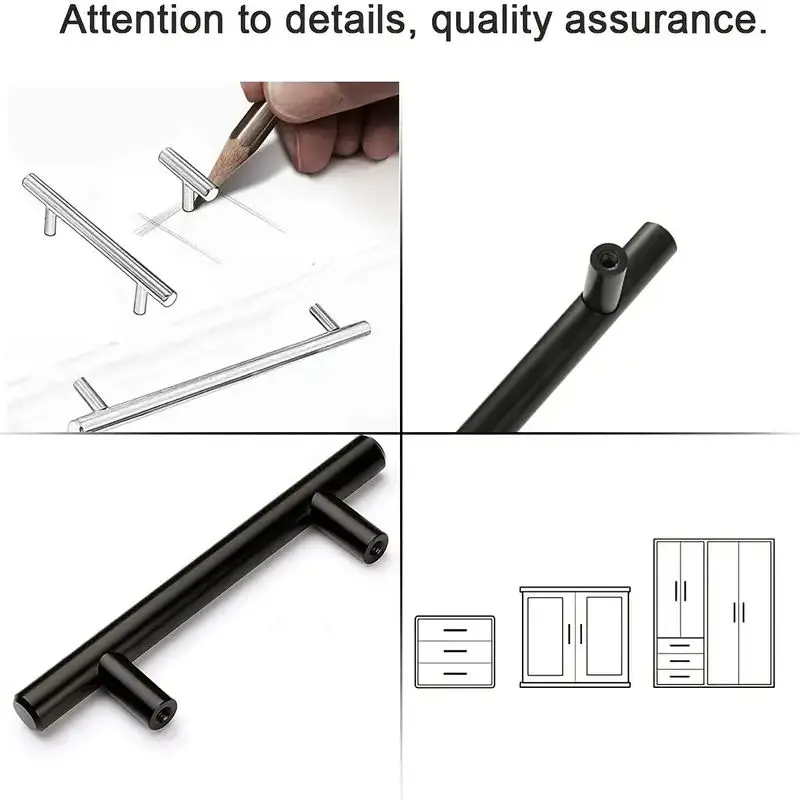 4-Piece Black Stainless Steel T-Handles | Modern Simple Design | Cabinet Drawer Pulls for Furniture - Thumbnail 6