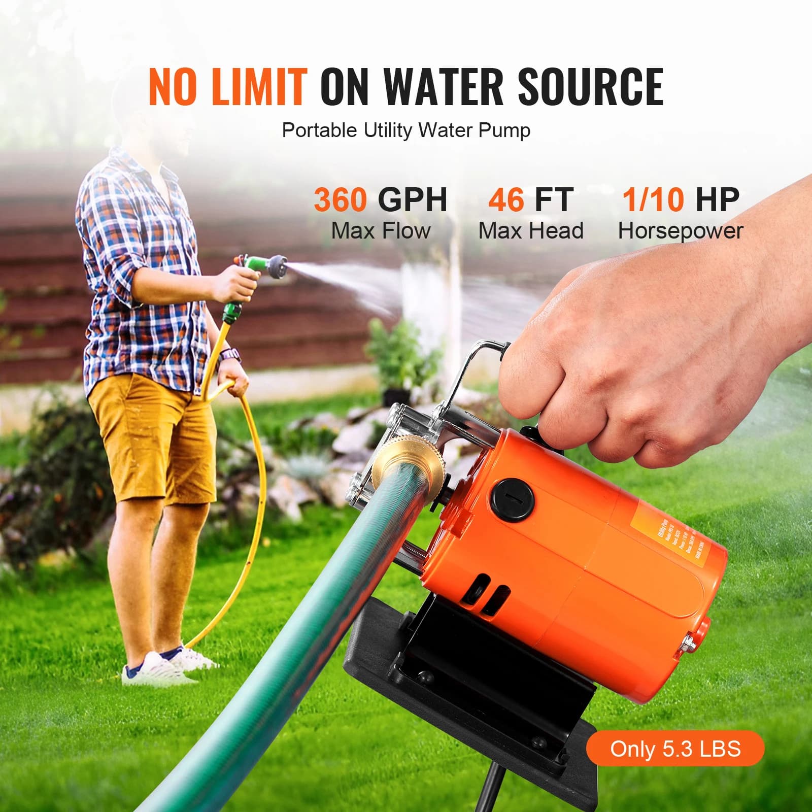 Electric Utility Pump | 360GPH 120V AC | Garden, Pool & Rain Barrel Transfer - Thumbnail 2