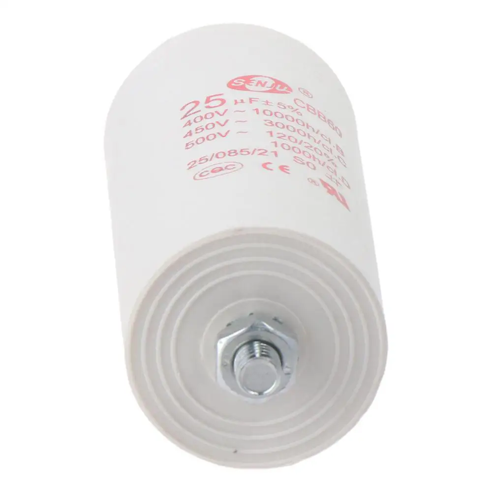 CBB60 Run Capacitor 25uF 450V AC Double Insert 50/60Hz Cylinder 73x44mm White for Air Compressor Water Pump Motor - Thumbnail 4