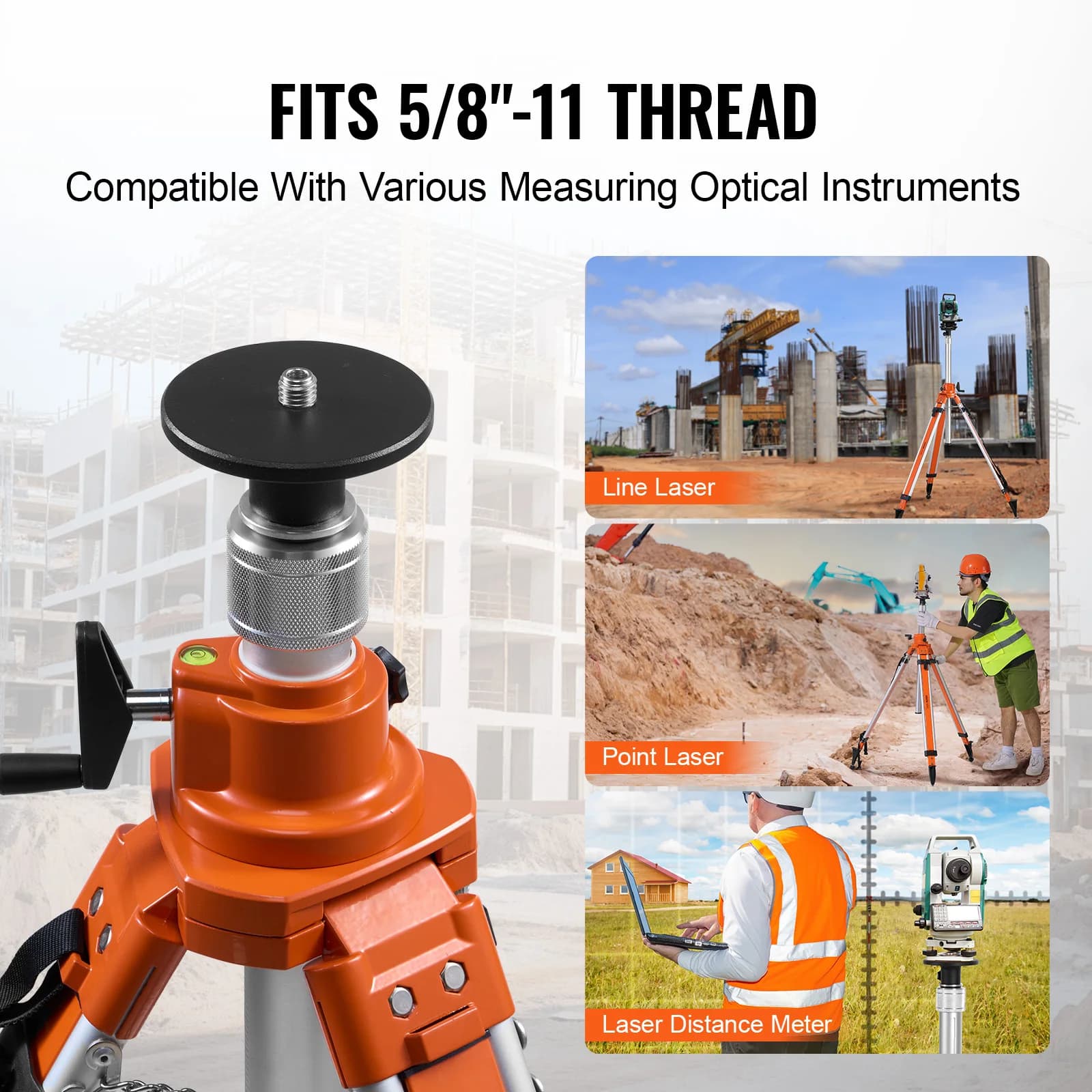 Heavy-Duty Survey Tripod | Thread Mount Height Adjustment | Integrated Level Bubble & Diffusion Limiter - Thumbnail 5