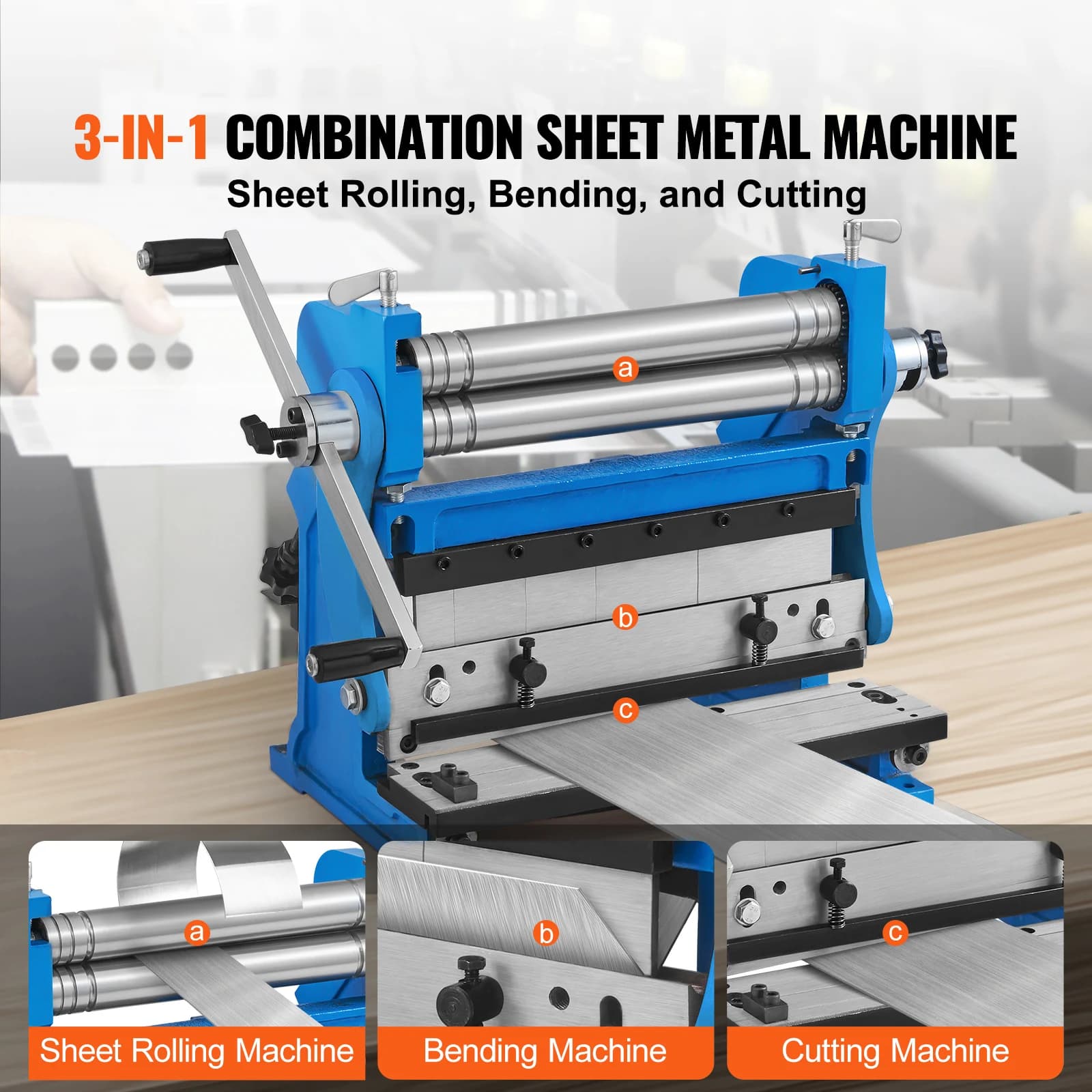 12 Sheet Metal Brake | 3-in-1 Shear, Press, Roll | 20-Gauge Capacity - Thumbnail 2