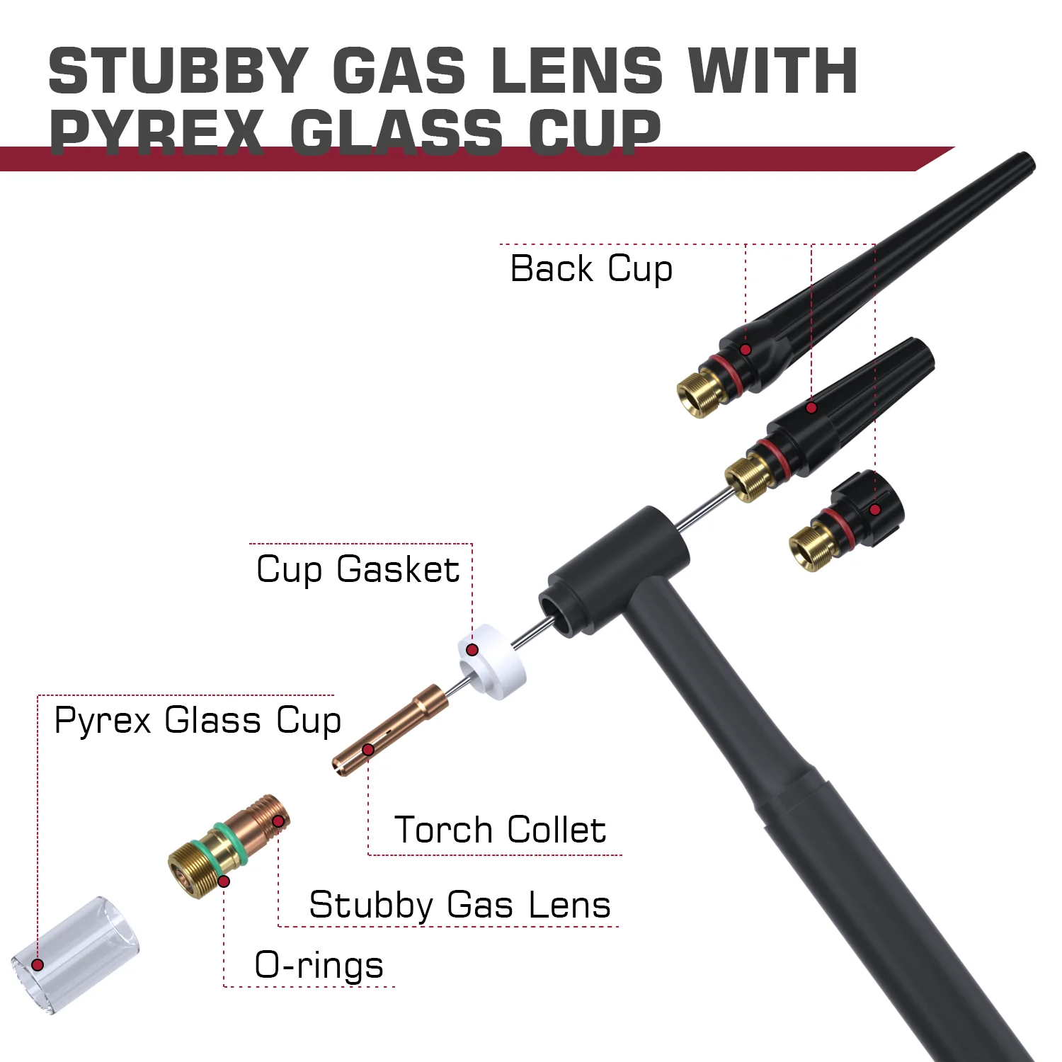 TIG Welding Torch Consumables Kit | WP-17/18/26 Models | Premium Gas Lens & Nozzle Set - Thumbnail 4
