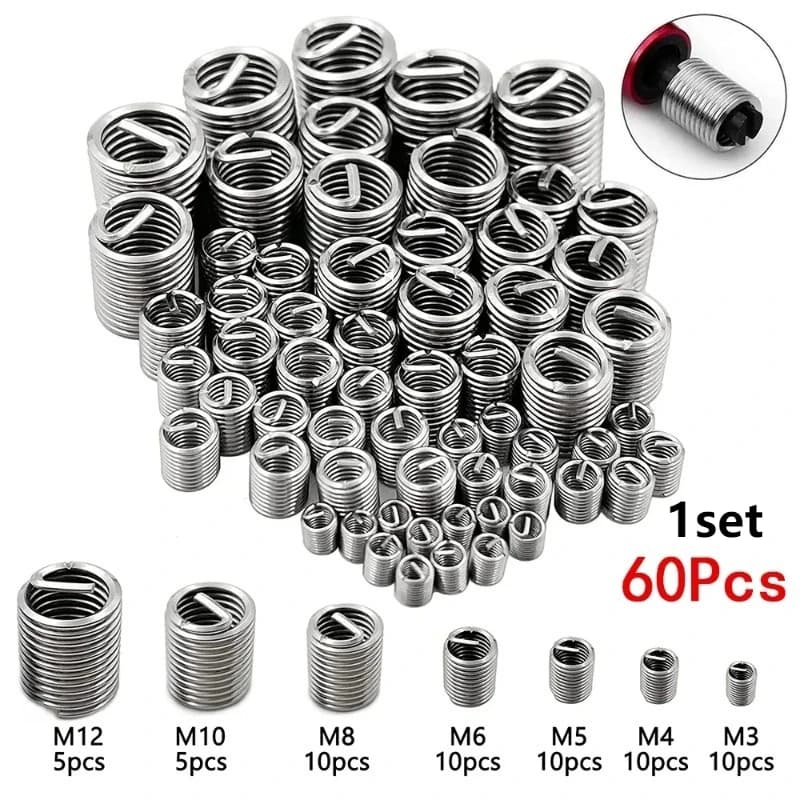 M3-M12 Thread Repair Kit | 60pc 304 Stainless Steel Helical Inserts - Thumbnail 3