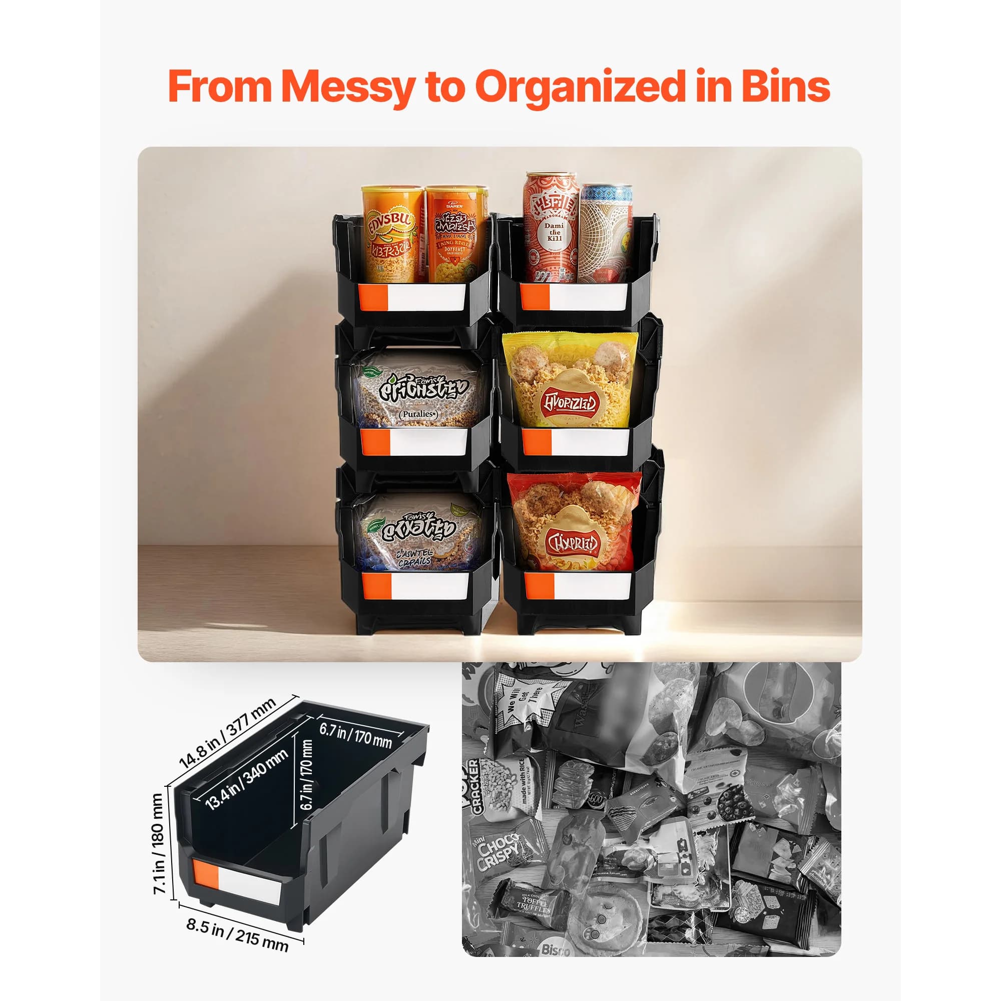 Storage Bins | 6-Pack Transparent/Black Plastic Boxes | Small Parts & Accessories Organizer - Thumbnail 2