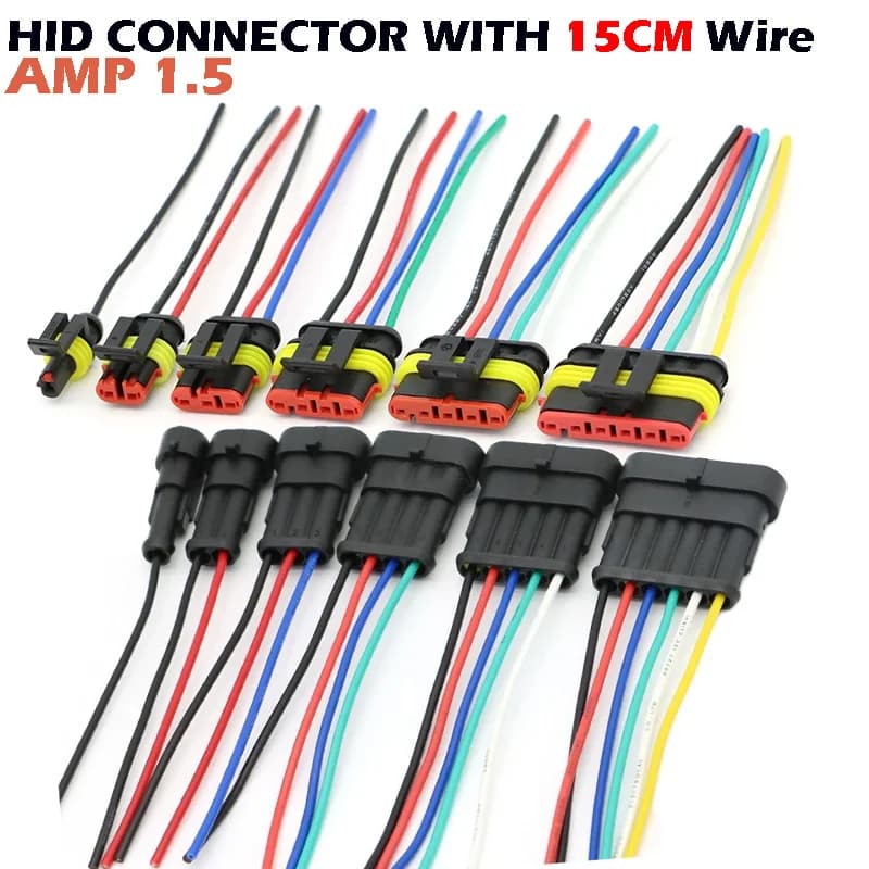 HID Waterproof Connector Kit | 1-6 Pin Automotive Harness Plugs with 15cm Cable - Thumbnail 2