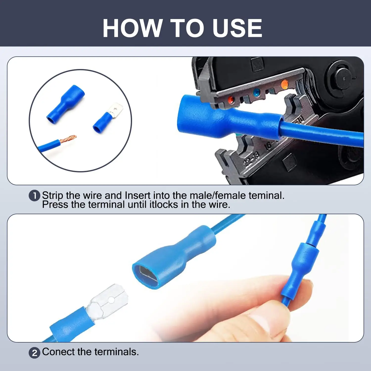 Spade Terminal Kit | 100-Piece Insulated Wire Connectors | Secure Crimp & Plug Connections - Thumbnail 5
