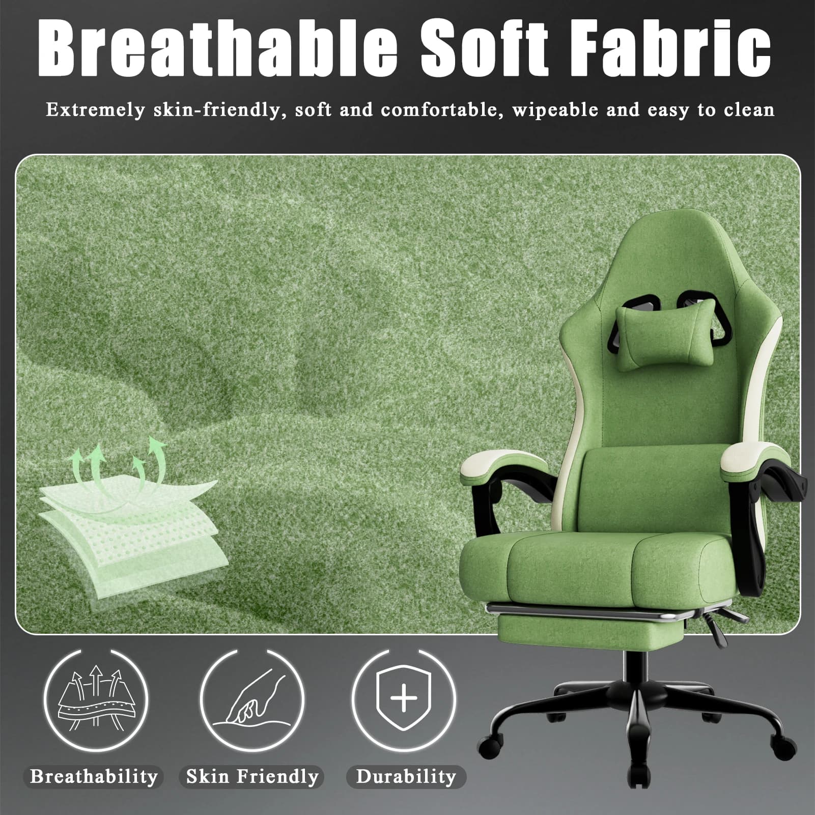 Gaming Chair | Pocketed Spring Cushion & Adjustable Lumbar Support | Breathable Fabric Office Chair - Thumbnail 4