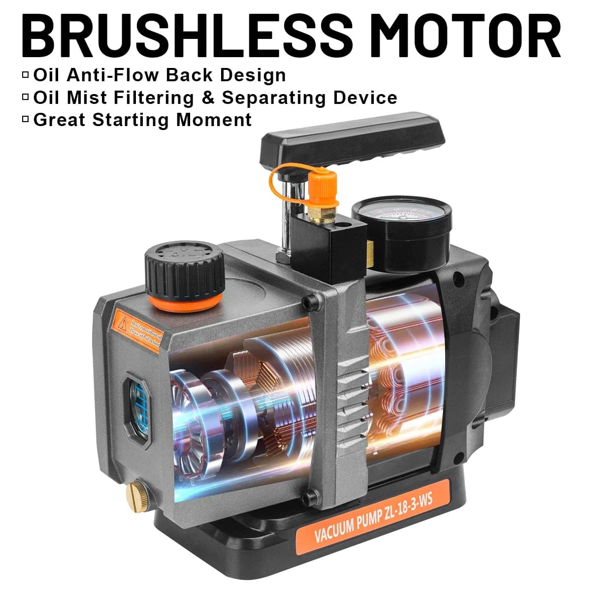 Brushless Cordless Refrigerant Vacuum Pump | 8400RPM 7CFM 1/2HP | For Makita 18V Battery | AC Repair Tool - Thumbnail 4