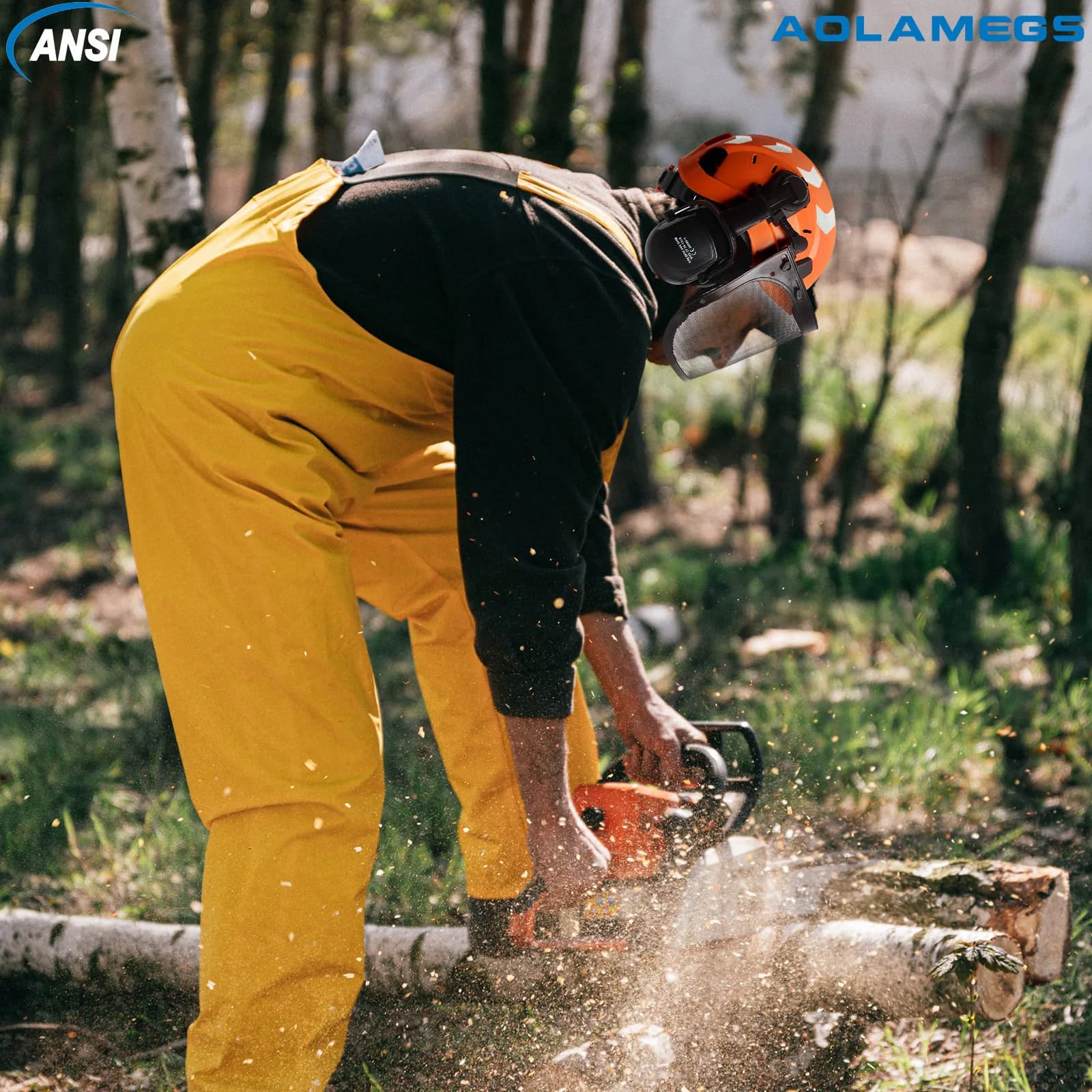 Face Mesh Shield Helmet | Forestry Chainsaw & Brushcutter Protection | Reflective Hard Hat - Thumbnail 5