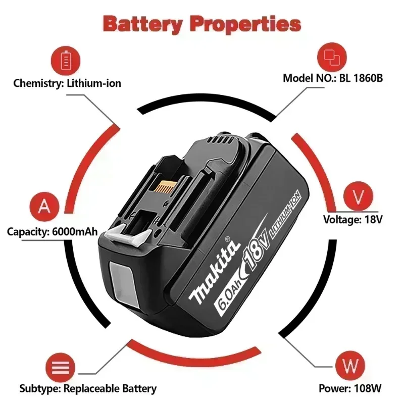 Makita BL1860 18V LXT Replacement Battery | 6Ah High-Capacity | BMS Protection for Power Tools - Thumbnail 2