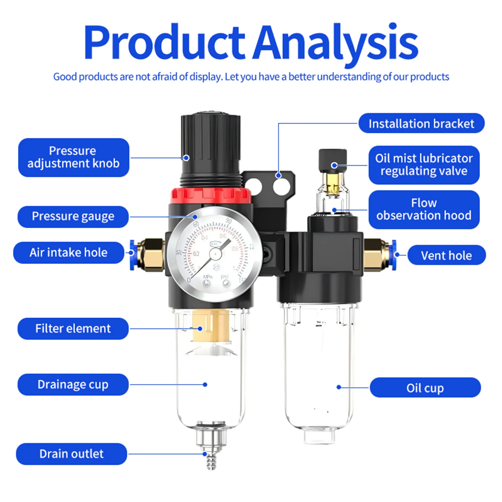 Air Compressor Filter & Regulator Kit | G1/4 Port | Moisture & Pressure Control - Thumbnail 2