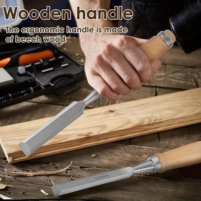 Wood Carving Chisel Set | Chrome-Vanadium Steel Blades | 6-24mm Sizes for Precision Woodworking - Thumbnail 2