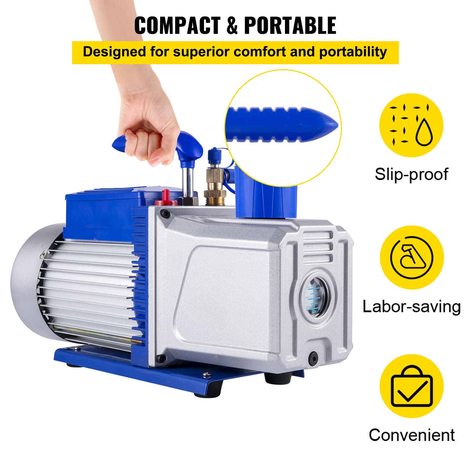 10 CFM 2 Stage Vacuum Pump | 1HP Heavy-Duty HVAC Rotary | Auto AC Refrigerant Evacuation - Thumbnail 5