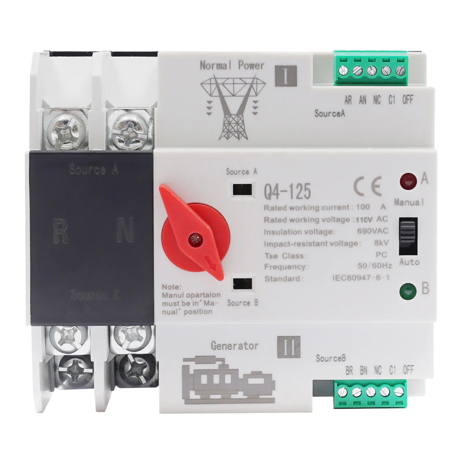 100A Automatic Transfer Switch | Dual Power Control for Grid & Generator | 110V - Thumbnail 5