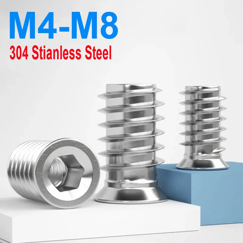 304 Stainless Insert Nuts | Hex Drive for Wood Furniture | M4 M5 M6 M8 - Thumbnail 2