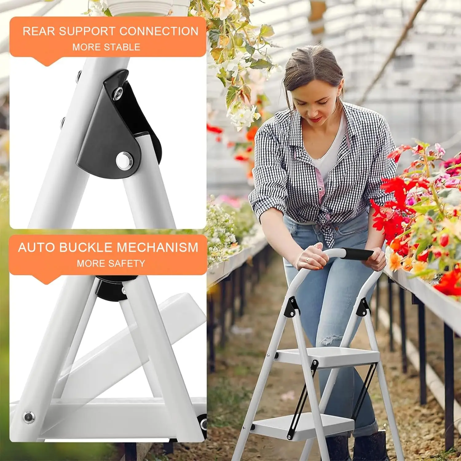2-Step Folding Ladder Stool | 330lb Capacity with Anti-Slip Wide Pedal | Compact for Kitchen, Office & Home - Thumbnail 5