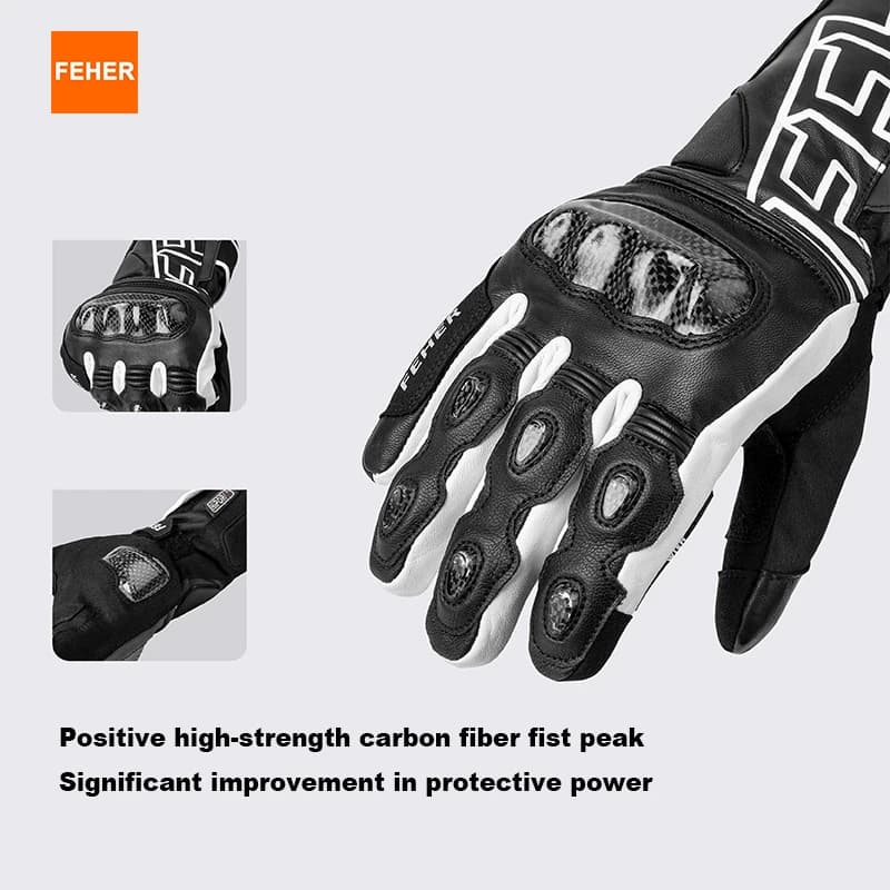 Motorcycle Riding Gloves | Leather with Carbon Fiber | Waterproof Touchscreen Warmth - Thumbnail 2
