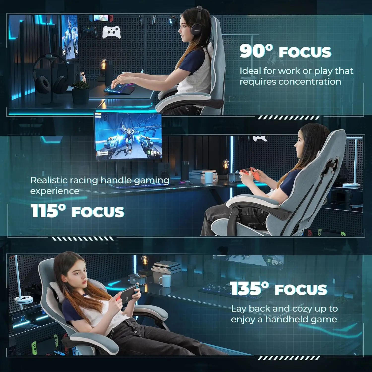 Fabric Gaming Chair | Adjustable Seat with Massage Lumbar Support | Green Video Game Chair - Thumbnail 6
