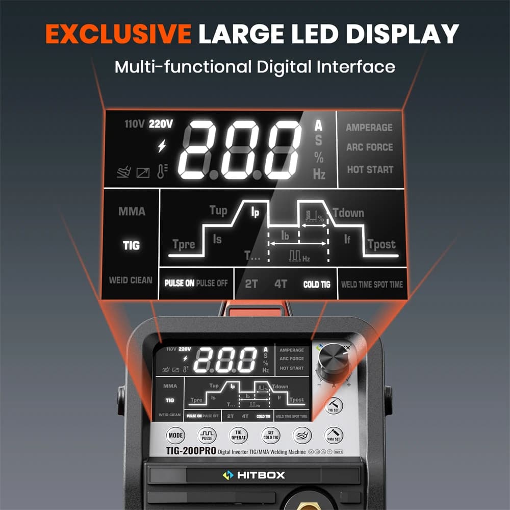 HITBOX TIG200PRO 6 in 1 Welding Machine Spot Pulsed HF TIG MMA ARC Force LED Digtal Display IGBT lnverter Cold Welder Tool 2T/4T - Thumbnail 5