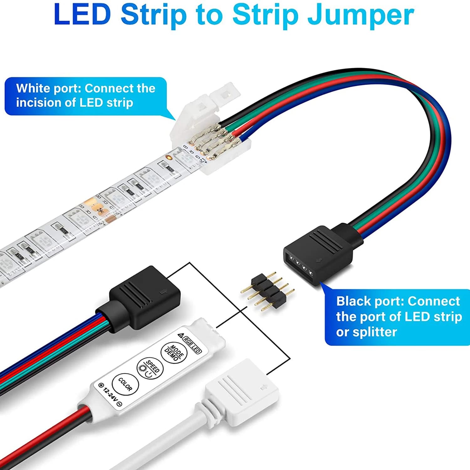 RGB LED Strip Connector Kit | 5050 4-Pin | T & L-Shaped Jumpers, Clips & Terminals - Thumbnail 2
