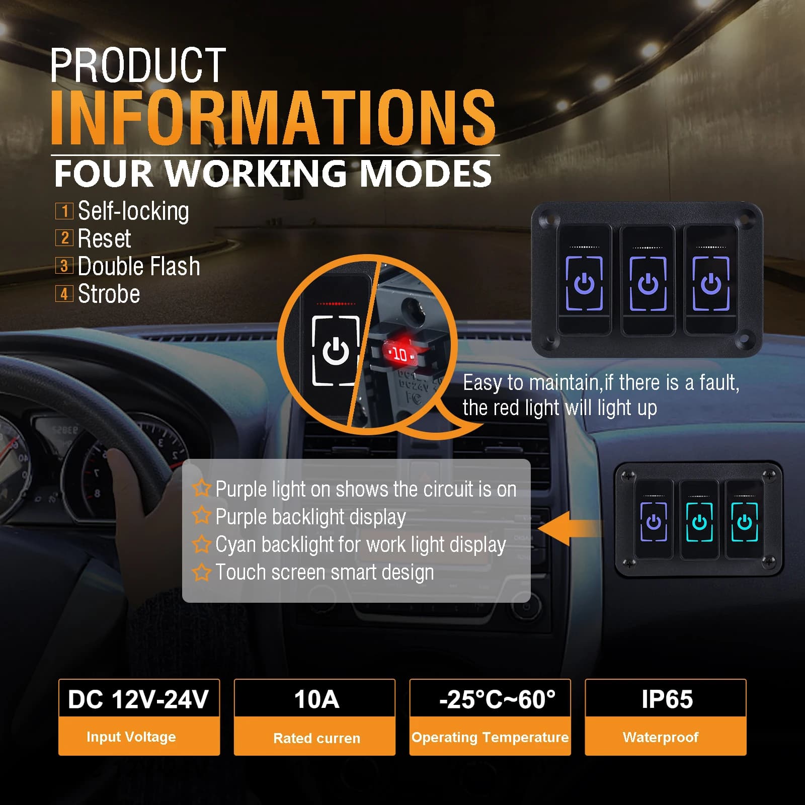 Marine-Grade Switch Panel | 12V/24V Touchscreen Control with USB Charger & Voltmeter - Thumbnail 2