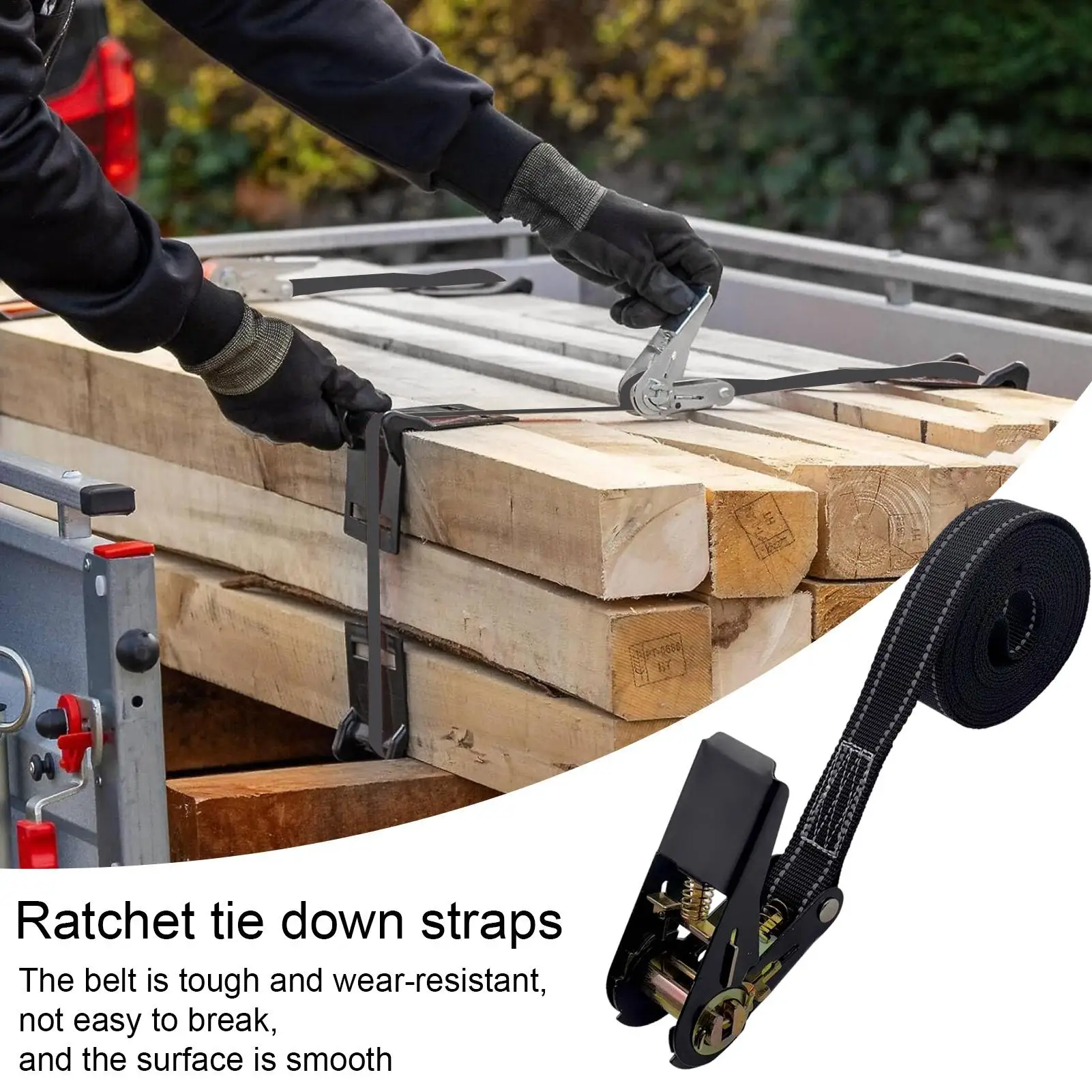 Heavy-Duty Ratchet Tie-Down Straps | Cargo Securement System | Truck & Trailer Use - Thumbnail 2