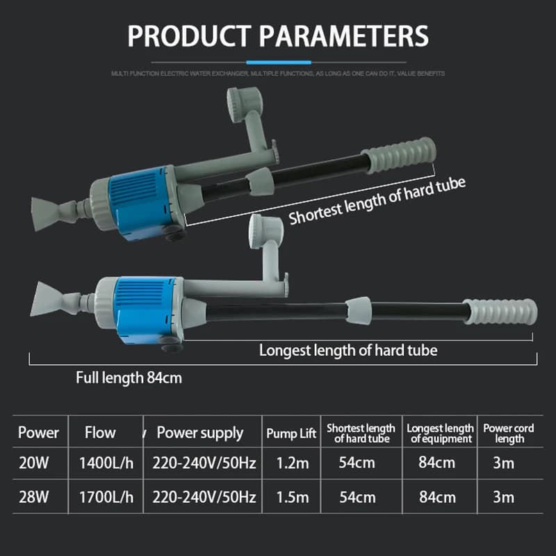 Aquarium Gravel Cleaner & Water Changer | 20W/28W Siphon Pump | All-in-One Tank Maintenance Tool - Thumbnail 5