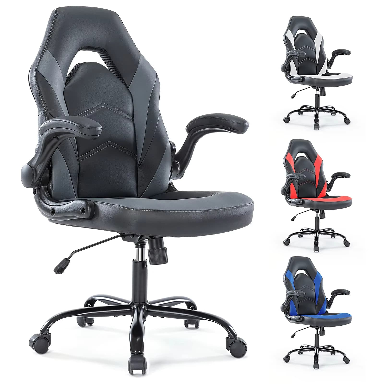 Gaming Desk Chair | Adjustable Flip-Up Armrests & PU Leather | Home Office Computer Racing Chair - Thumbnail 3
