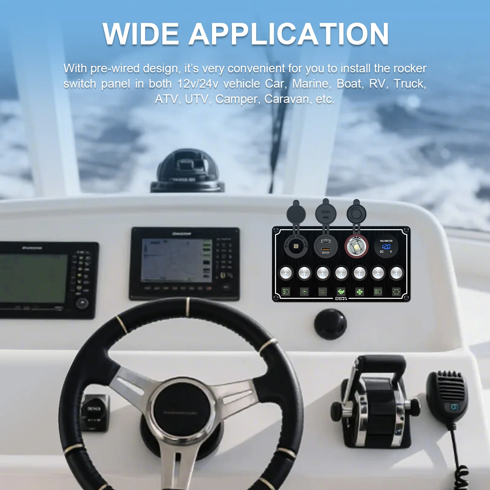 Marine-Grade Rocker Switch Panel | 4-8 LED Illuminated Toggle | Waterproof RV & Boat Control Panel - Thumbnail 4