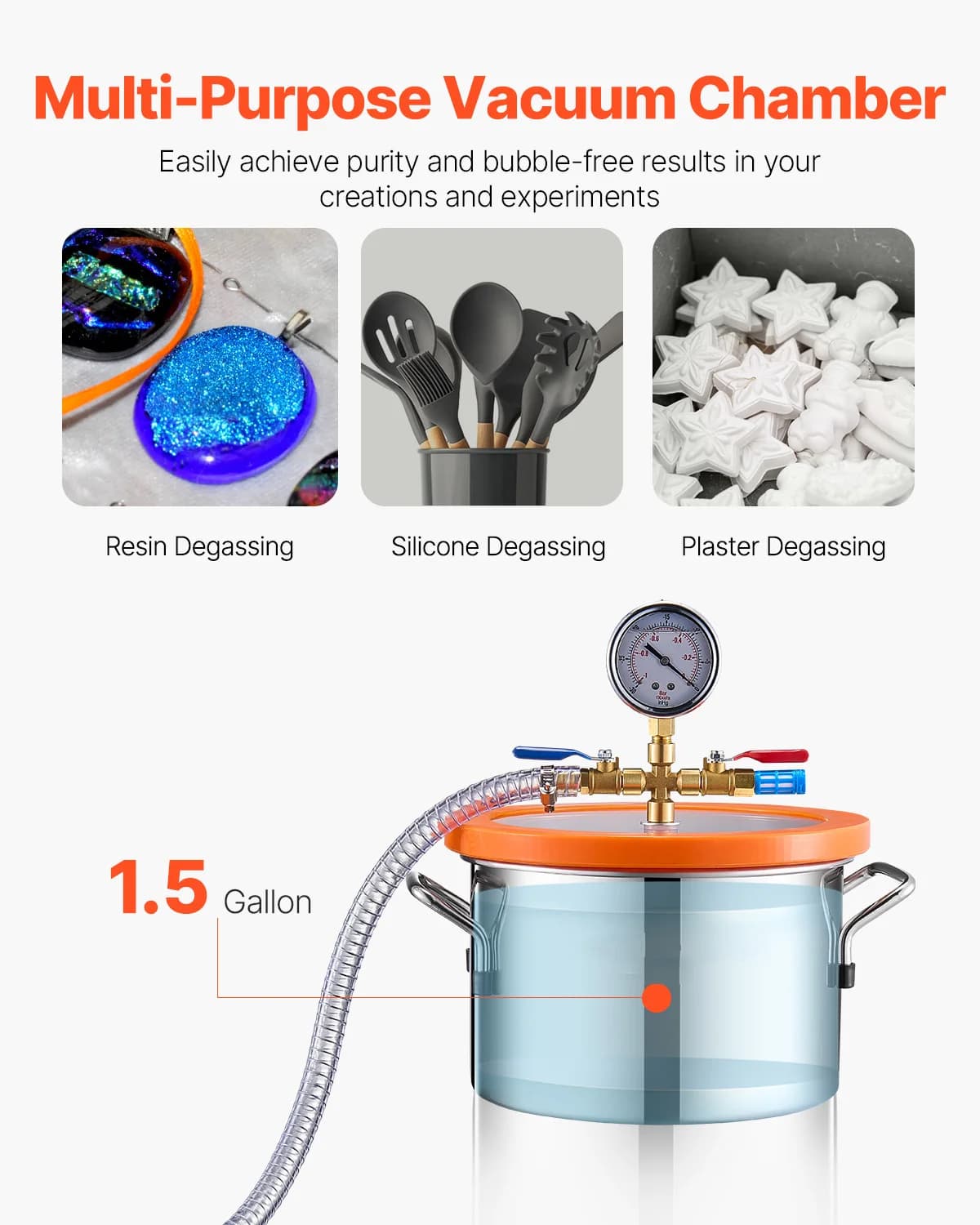 Vacuum Chamber Kit for Degassing Resin & Silicone | 1.5-5 Gallon Capacity | 3.5 CFM Pump - Thumbnail 6