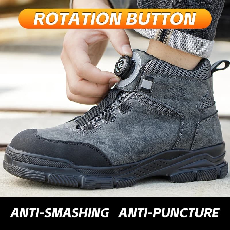 Button Work Boots | Waterproof & Puncture-Proof | New Men's Steel Toe Safety Shoes - Thumbnail 4
