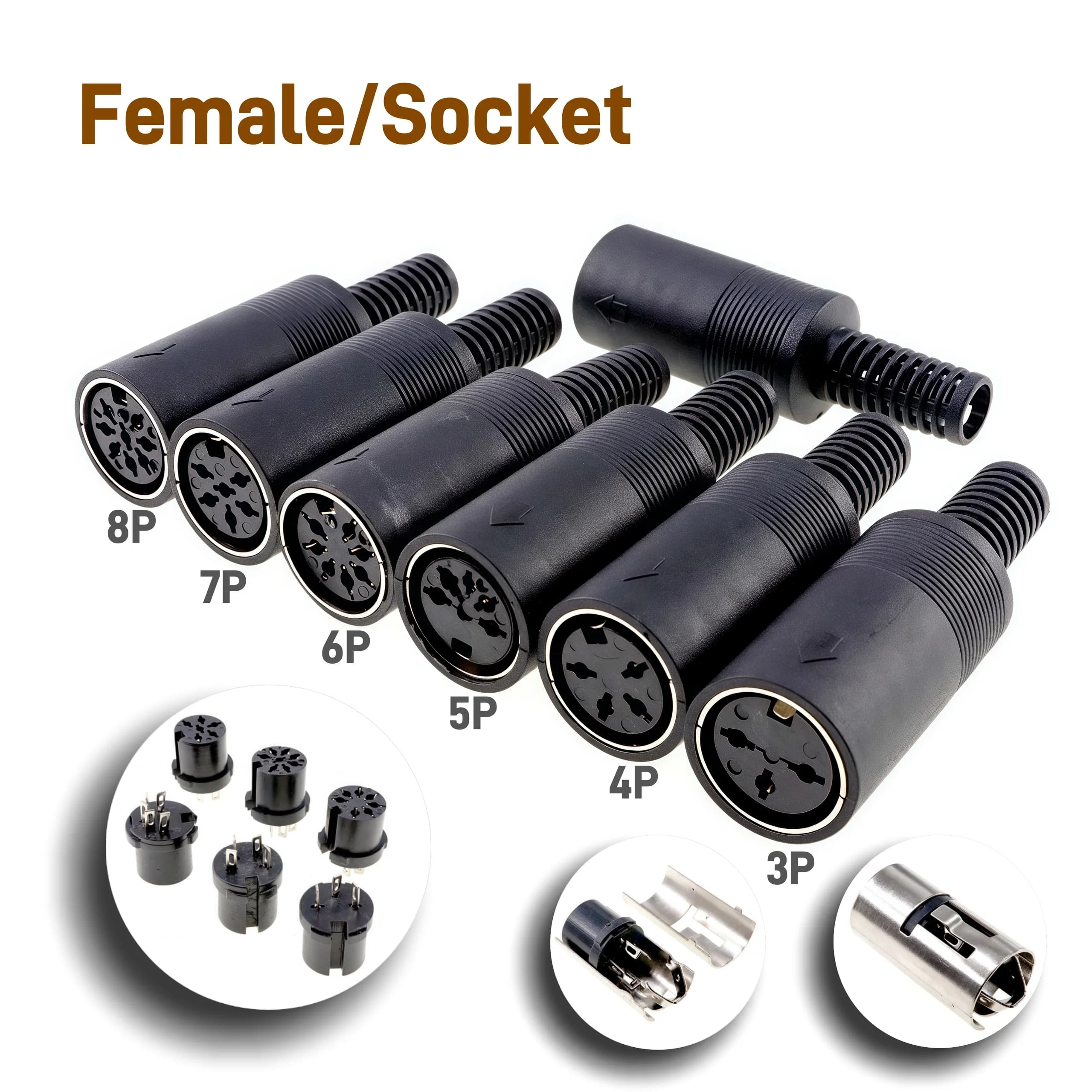 DIN Plug & Socket Connector Set | 3-13 Pin Male/Female Adapters | Durable Plastic Handle for Keyboard & PS2 Cables - Thumbnail 5
