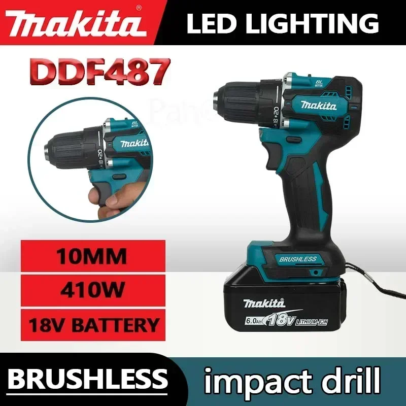 Makita DDF487 10mm Brushless 18V lithium electric rechargeable impact drill large torque screwdriver（No battery） - Thumbnail 6